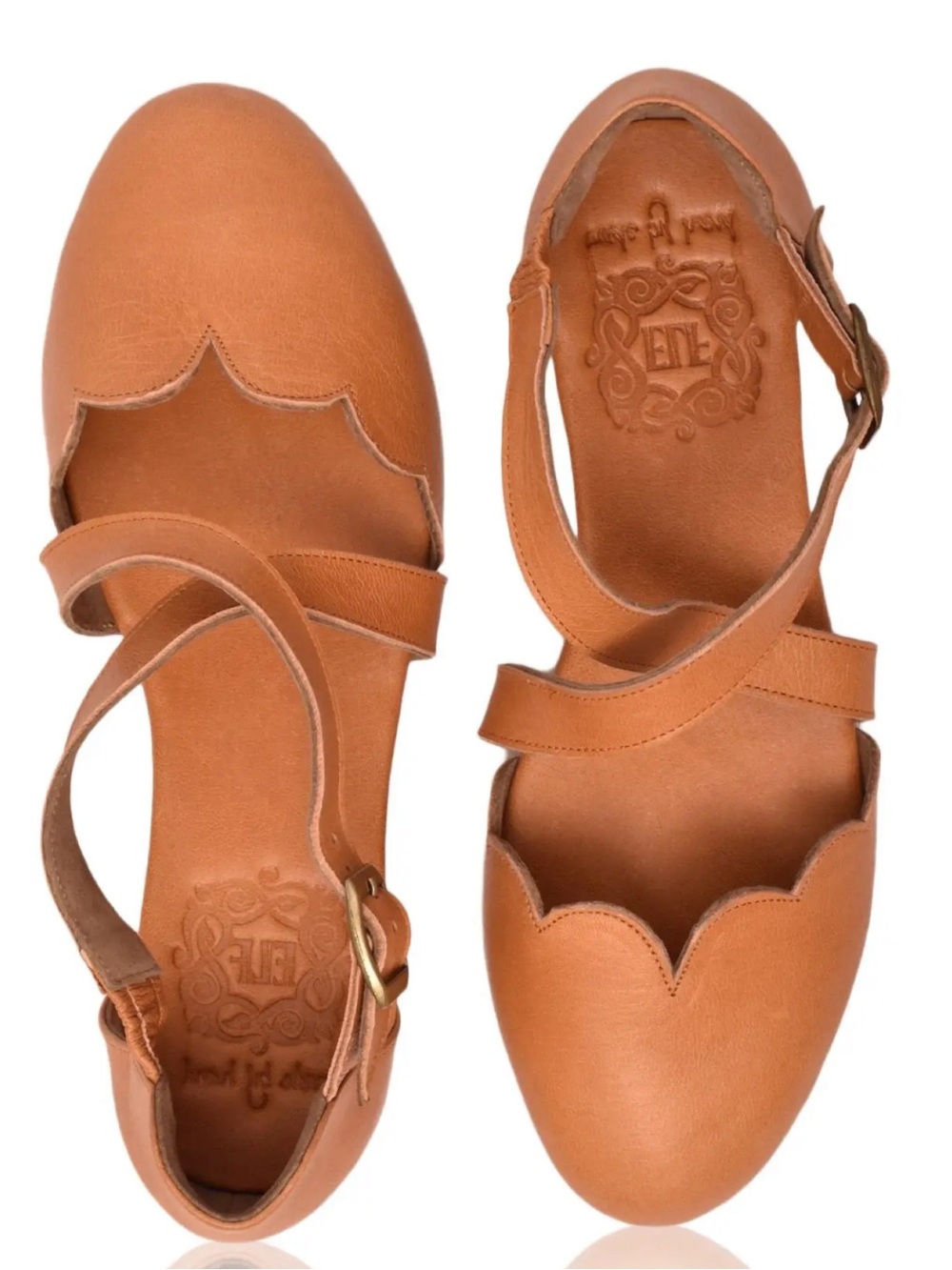 Bali ELF Mangrove Camel Leather Cross Strap Ballet Flats NWT